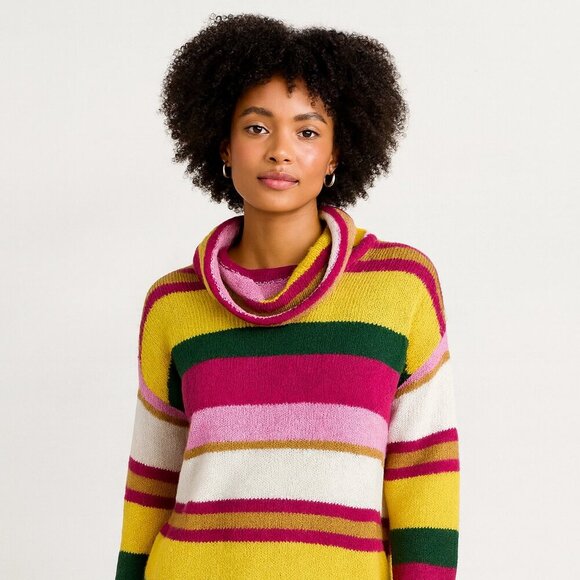 Eighty2 by Figaro Multicolor Rainbow Striped Wool Blend Cowl Neck Sweater Size S - Picture 2 of 13